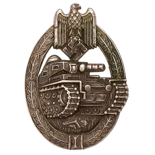 464 - German Third Reich WW2 Army / Waffen SS Panzer Assault Badge.  A good die-stamped white metal exampl... 