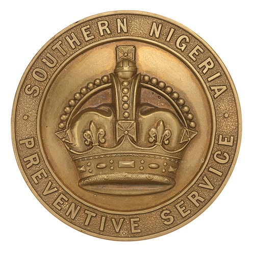 48 - Southern Nigeria Preventive Service pre 1953 badge.  Good large British made die-stamped brass title... 