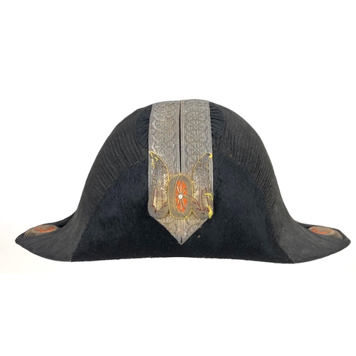 484 - Austrian senior railway official's cocked hat.  Good scarce example of black silk with wide black wa... 