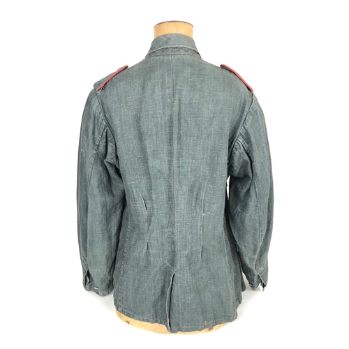 490 - German Third Reich WW2 Army reed green denim Field Service Tunic. A very good scarce four pocket her... 