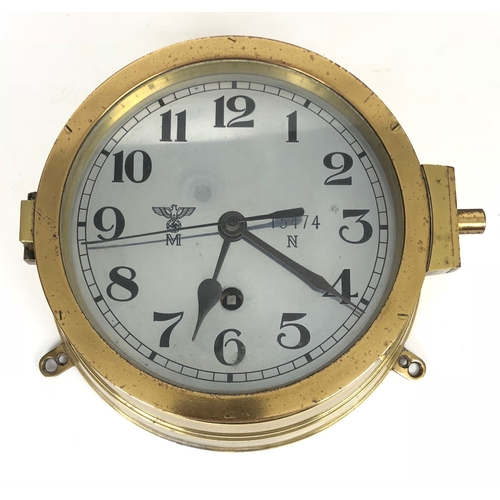 492 - WW2 German Third Reich Kriegsmarine U-Boat / Ships Brass Bulkhead Clock.   A good and scarce example... 