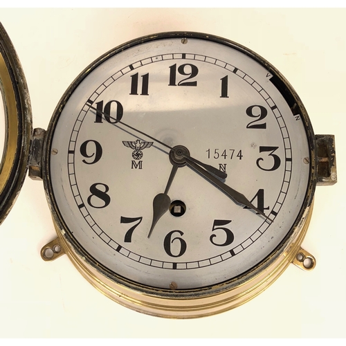 492 - WW2 German Third Reich Kriegsmarine U-Boat / Ships Brass Bulkhead Clock.   A good and scarce example... 