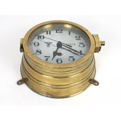 492 - WW2 German Third Reich Kriegsmarine U-Boat / Ships Brass Bulkhead Clock.   A good and scarce example... 