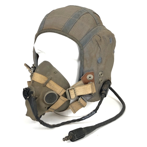 496 - RAF Cold War Period Flying Helmet and Oxygen Mask.  The blue canvas helmet is complete with electric... 