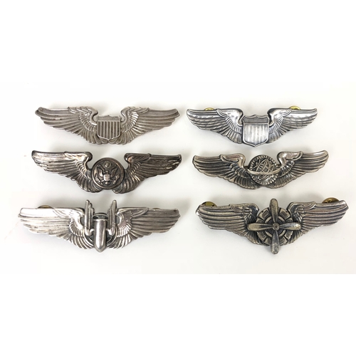 502 - 6 US Airforce Aircrew Full Size Wing Badges.  Pilot (Gemsco-NY Sterling) ... Pilot (L-22) ... Aircre... 