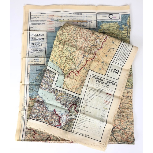 503 - 2 x WW2 RAF Escape Evasion Silk Maps Europe  Printed double sided silk map 43a and 43b ...  similar ... 