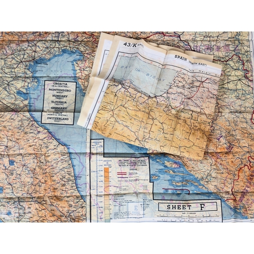 504 - 2 x WW2 RAF Escape Evasion Silk Maps Europe  Printed double sided silk map 43e and 43f ... similar 4... 