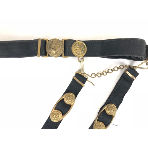 527 - Soviet Russia Naval Officer's dagger belt and straps  Good scarce example of black ribbed faux silk.... 