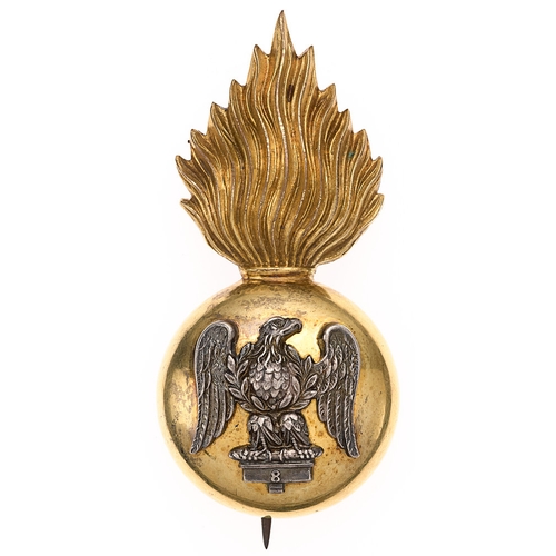 64 - Royal Irish Fusiliers Victorian Officer's glengarry badge c. 1881-96.  Fine gilt flaming grenade, th... 