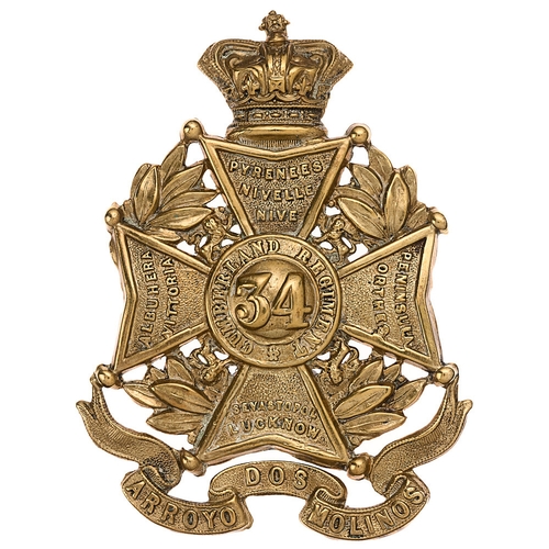 81 - 34th (Cumberland) Regiment of Foot, Victorian glengarry badge c. 1874-1881.  Good scarce die-stamped... 