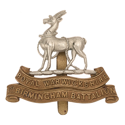 93 - 1st Birmingham, 14th (Service) Bn. Royal Warwickshire Regiment ''Birmingham Pals'' WW1 cap badge.  G... 