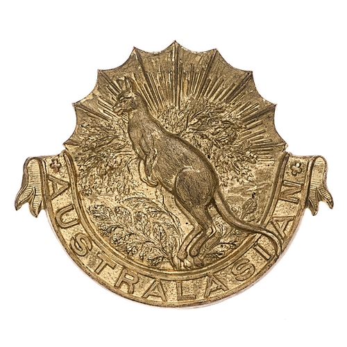 94 - Australasian Squadron King's Colonials Boer War slouch hat badge.  Good scarce die-stamped yellow br... 