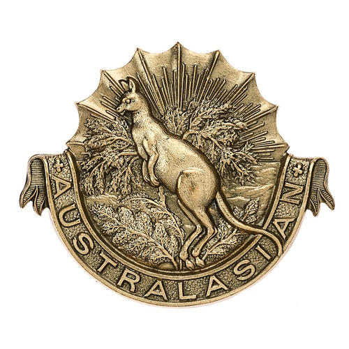 95 - Australasian Squadron King's Colonials Boer War slouch hat badge.  Good scarce die-stamped yellow br... 