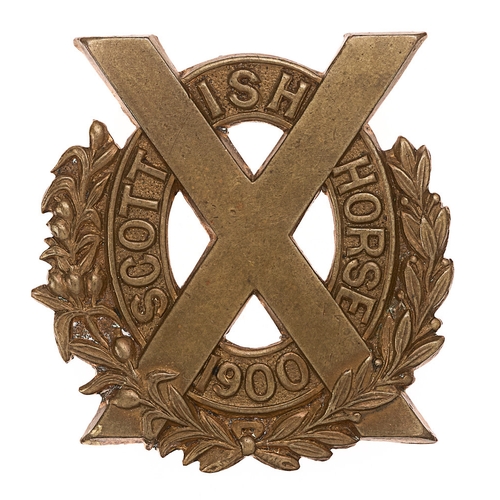 98 - Scottish Horse Imperial Yeomanry cap badge c. 1903-06.  Good scarce die-stamped large brass saltire ... 