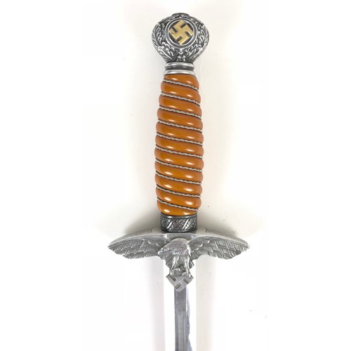 441 - German Third Reich Luftwaffe 2nd pattern Officer's dagger by SMF Solingen.  Good 1937-45 amber cellu... 