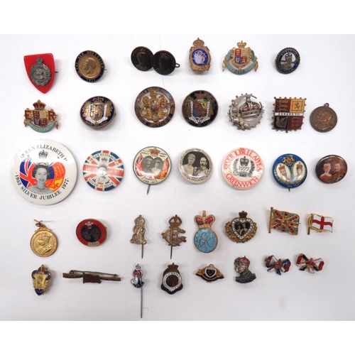 107 - 36 x Various Coronation And Royal Lapel Badges
including gilt and enamel Edward VII 1902 ... Gilt an... 