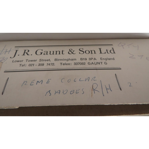 110 - J R Gaunt & Son Ltd Boxed Quantity Of Anodised Collar Badges
consisting anodised, QC, pairs of R... 