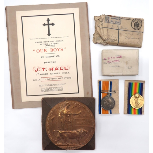 126 - WW1 North Stafford Regiment Casualty Pair And Ephemera
consisting silver War medal and Victory named... 