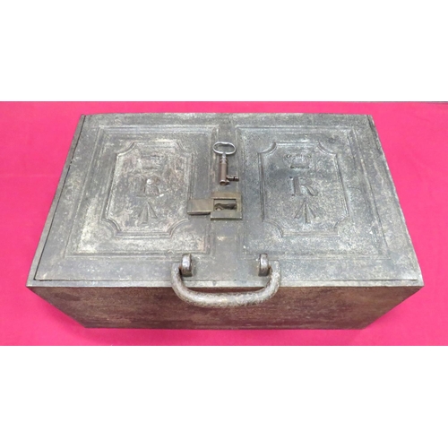 143 - 19th Century Military Issue Strong Box
17 1/2 x 11 1/2 x 7 1/2 inch, steel strong box.  The lid... 