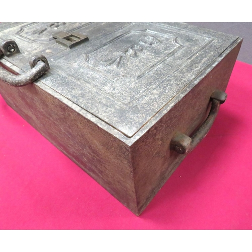 143 - 19th Century Military Issue Strong Box
17 1/2 x 11 1/2 x 7 1/2 inch, steel strong box.  The lid... 