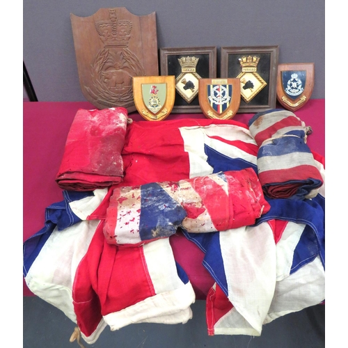 145 - Small Selection Of Flags And Wall Plaques
consisting 3 x Union standards (one with heavy damage) ...... 