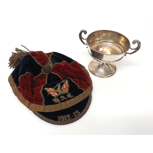 148 - Silver H.A.C. Presentation Cup And Sports Cap
consisting 4 inch high, wire top, double handled, silv... 