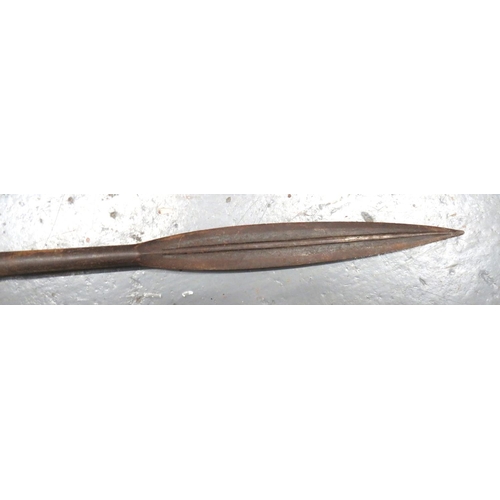 152 - Two 19th Century South Seas Spears
consisting double edged, leaf shape head example.  Wooden sh... 