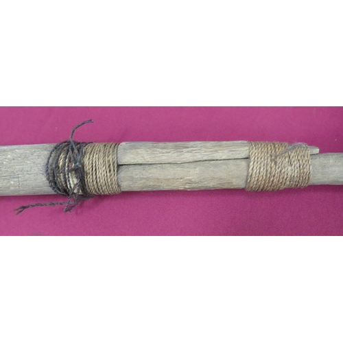 153 - 19th Century South Seas Shark Tooth Tebutje Spear
wooden shaft with four rattan bound rows of shark ... 