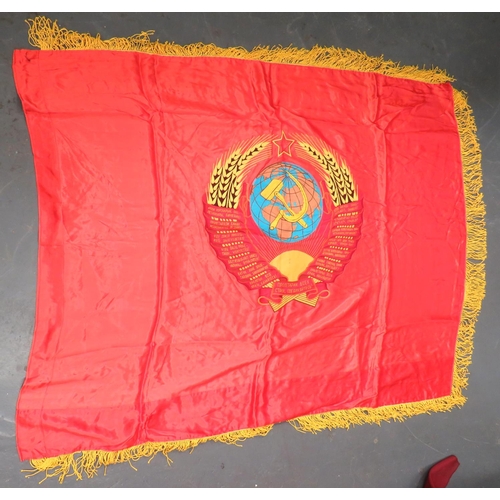 161 - USSR Lenin State Standard
56 x 44 inch, red silk, double sided standard.  One side with printed... 