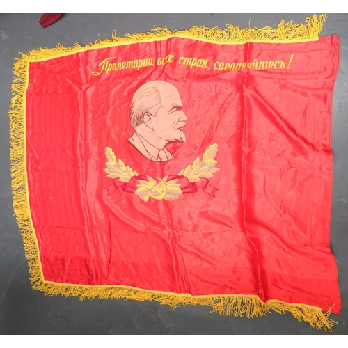 161 - USSR Lenin State Standard
56 x 44 inch, red silk, double sided standard.  One side with printed... 