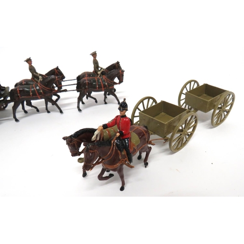 185 - Two Loose W Britain Wagon Sets
consisting RAMC field ambulance.  Four horses with riders in khaki se... 