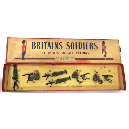 189 - Four W Britain Boxed Figure Sets
consisting set 198 machine gun section in seated position.  Khaki s... 