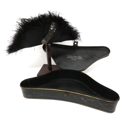 195 - Court Dress Bicorn Hat
black silk bicorn with feather edging.  The front with overlaid silk ros... 