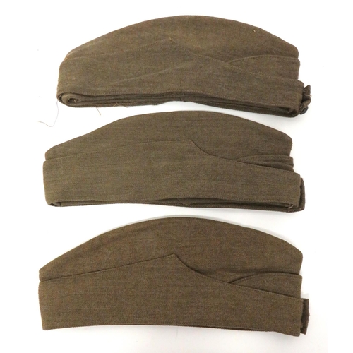 206 - Three WW2 Other Ranks Field Service Caps
khaki crown, body and curtain.  Front General List but... 