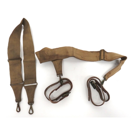 213 - WW1 Period Officer's Greatcoat Carrying Harness
wide, fine canvas strap with brass fittings and end ... 