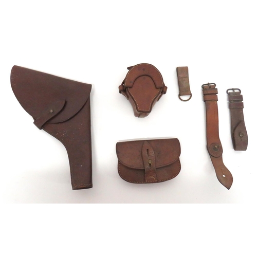 215 - Small Selection Of Sam Browne Belt Accessories
consisting brown leather, Webley revolver holster ...... 