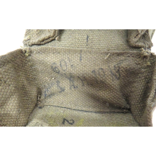 242 - Pair Of Lanchester SMG Pouches
long, rectangular, khaki webbing pouches.  Top flaps secured by strap... 