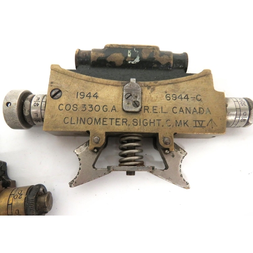 267 - Three WW2 Clinometers
consisting 2 x MKIV examples dated 1944 ... Similar, large example by 