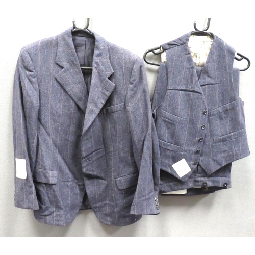 302 - Scarce 1948 Dated Three Piece Demob Suit
blue and light blue pinstripe, woollen, single breasted, op... 