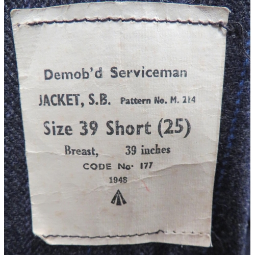 302 - Scarce 1948 Dated Three Piece Demob Suit
blue and light blue pinstripe, woollen, single breasted, op... 