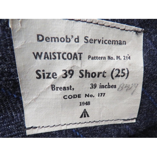 302 - Scarce 1948 Dated Three Piece Demob Suit
blue and light blue pinstripe, woollen, single breasted, op... 