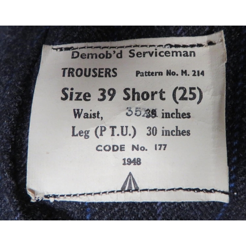 302 - Scarce 1948 Dated Three Piece Demob Suit
blue and light blue pinstripe, woollen, single breasted, op... 