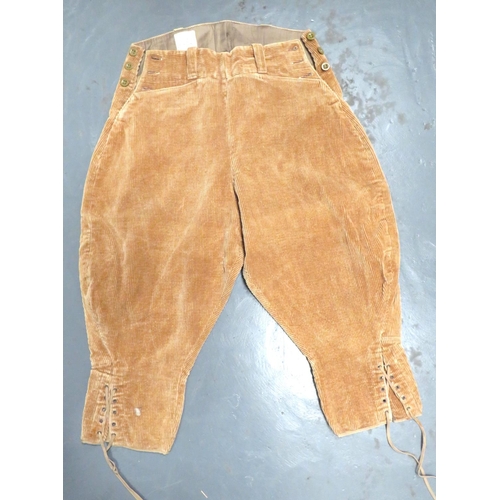 303 - WW2 Women's Land Army Corduroy Breeches
light brown corduroy, wide leg breeches.  Lower calf la... 