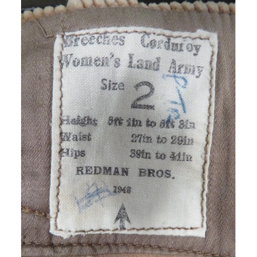 303 - WW2 Women's Land Army Corduroy Breeches
light brown corduroy, wide leg breeches.  Lower calf la... 