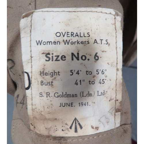 304 - WW2 ATS Women Workers Overalls
light khaki drill, long wrap-over coat.  Open top patch pockets ... 