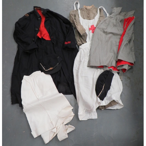 306 - Good Complete B.R.C.S. Nurse's Uniform Set
consisting grey pinstripe, high collar, long dress ... Wh... 