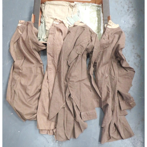 319 - 8 x WW2 And Later Pattern Shirts
consisting 4 x brown khaki, cotton, collarless shirts.  Half b... 