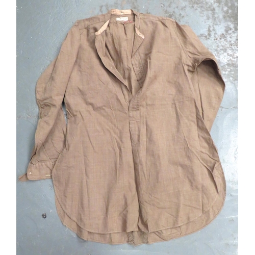 319 - 8 x WW2 And Later Pattern Shirts
consisting 4 x brown khaki, cotton, collarless shirts.  Half b... 