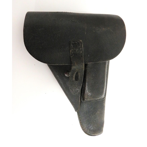 334 - WW2 Third Reich Automatic Pistol Holster
black leather, pebbledash holster.  Front mounted maga... 