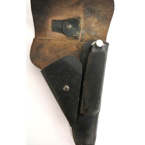 334 - WW2 Third Reich Automatic Pistol Holster
black leather, pebbledash holster.  Front mounted maga... 